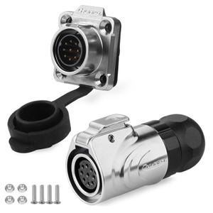 CNLINKO LP16 9-Pin Reverse Mount Female Plug and Male Socket for Automotive Machinery Outdoor Use IP68 Waterproof Circular Connector Metal Shell Quick-Connect Aviation Connector (9-Pin)
