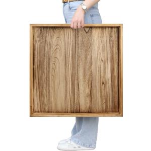 Gurfuy Square Ottoman Table Tray 24" - Rustic Wooden Serving Tray for Farmhouse Decorative Oversized Coffee Table Trays Living Room Kitchen Counter Breakfast Nature