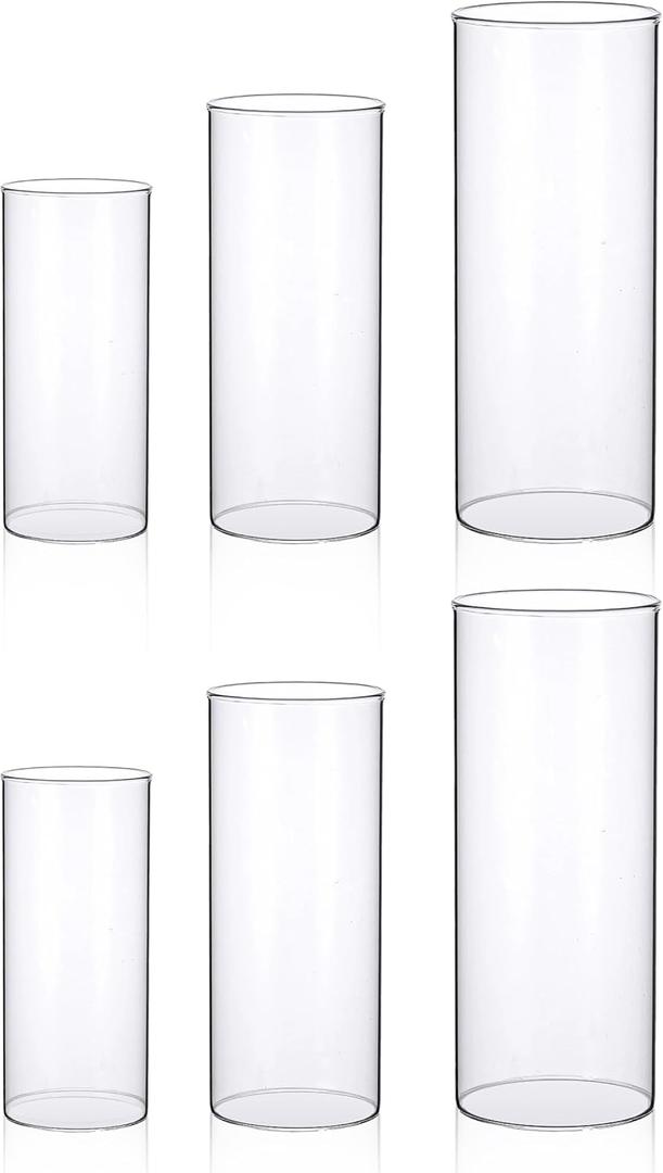 yshengood 6 Pcs Hurricane Glass Candle Holder, Open Ended Cylinder Candle Holder Bottomless Glass Candle Holder for Pillar Candle