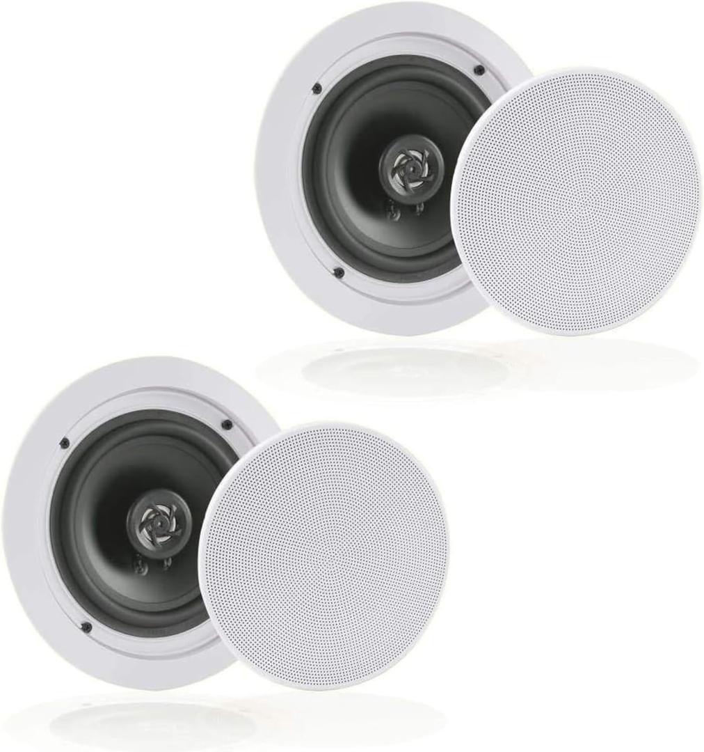 Pyle 6.5 Pair Bluetooth Flush Mount In-wall In-ceiling 2-Way Speaker System Quick Connections Changeable Round/Square Grill Polypropylene Cone & Polymer Tweeter Stereo Sound 150 Watt (PDICBT652RD)