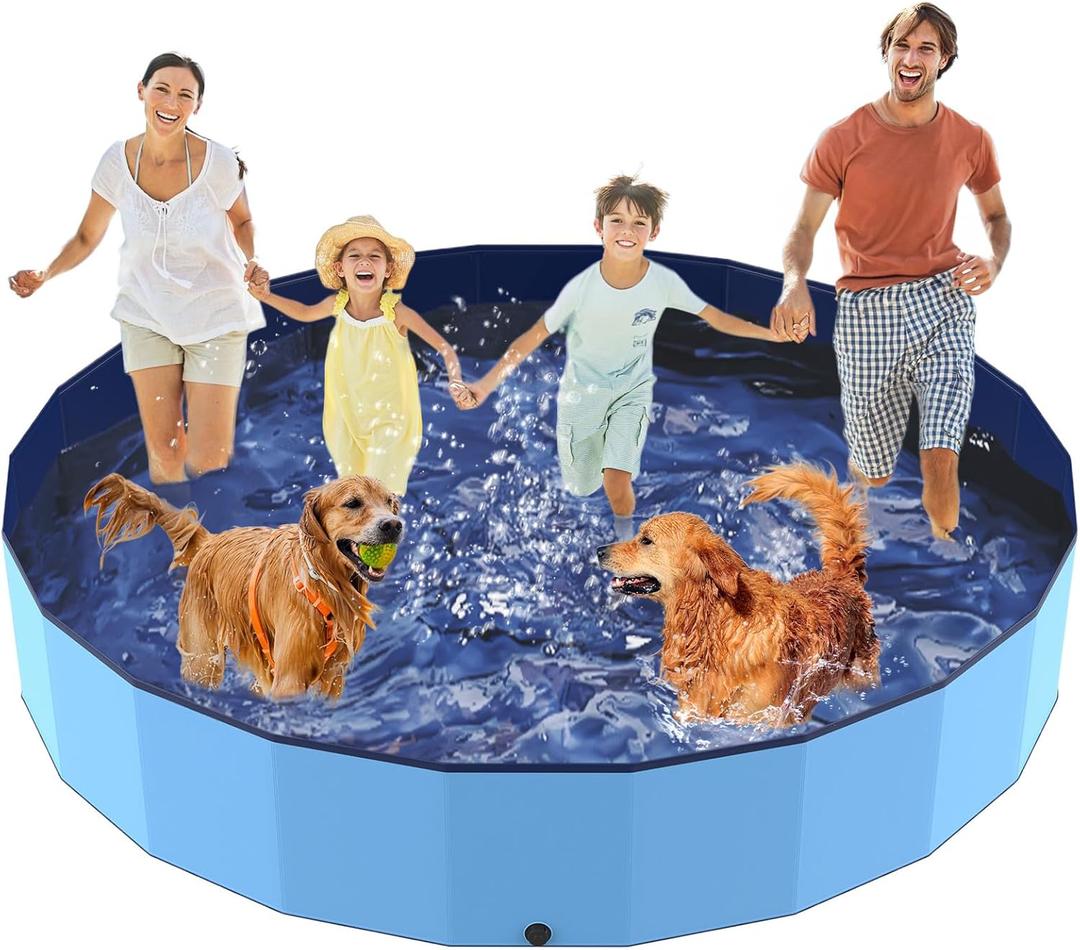 PETOCAT 97" Foldable Dog Pool Kiddie Swimming Pool, Plastic Non-Slip Hard Shell Kids Wading Pool, Large Portable Collapsible Pet Puppy Bathing Tub, Heavy Duty - Family Size, 8 ft x 16 inch.D - 5XL