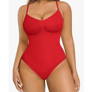 FeelinGirl Body Shaper Tummy Control Bodysuit Shapewear Seamless Waist Trainer Butt Lifter Red 3XL/4XL
