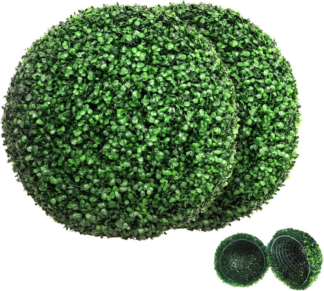 19 Inch Faux Boxwood Topiary Balls 2 PCS, Artificial Greenery Decorative Spheres for Backyard, Balcony, Wedding, Event and Home Decoration