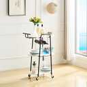 J-yaamiZz 3 Tiers Bar Cart, Home Bar Serving Cart on Lockable Wheels, Rolling Alcohol Cart Modern Wine Cart for Home Kitchen Dining, Living Room, Medium (Black Frame)