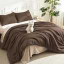 Litanika Comforters Brown Super King Plus Size, 3 Pieces Lightweight Solid Bedding Set & Collections, All Season Fluffy Bed Set (128x120In Comforter & 2 Pillowcases)