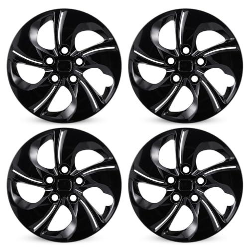TULALUX 15 inch Replacement Hubcaps Fit for 2006-2011 Honda Civic, Wheel Rim Cover Compatible with 2013-2015 Honda Civic 15'' Steel Wheel; 4 Pcs (Glossy Black)