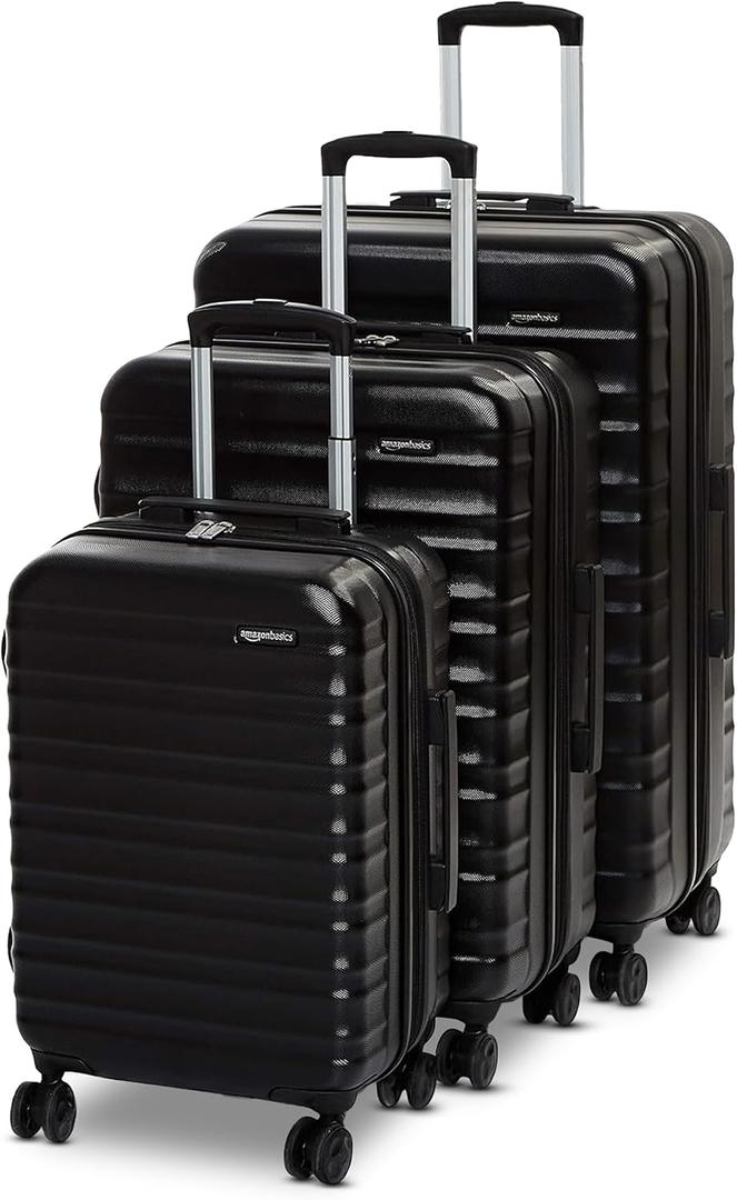 Amazon Basics 3-Piece Hardshell Luggage Set (21", 26", 30"), Scratch-Resistant Expandable Suitcases with Multi-directional Wheels and Telescoping Handle, Black