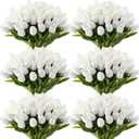 Janinka 60pcs Artificial Tulip Flowers Fake PU Tulips Faux Latex Bouquet Flower Centerpieces Arrangement Floral for Mother Day Wedding Spring Decorations (White)