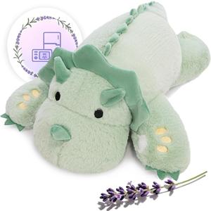 KOWSI Microwavable 2 LB Weighted Stuffed Triceratops Animals Plush - 16 Inch Heated Dinosaur Plushie for Warmth & Comfort - Light Green Dino Squished Pillow - Cute Soft Toy for Adults & Children