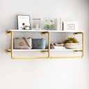 HOMEKAYT 48'' Industrial Pipe Shelving Floating Wall Shelves 2 Tier Gold Shelves Multiple Use for Kitchen, Bedroom,Living Room,Bathroom