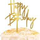 1PCS Gold Birthday Cake Topper, 5.3 x 7.2 Inches Acrylic Happy Birthday Cake Sign, Glitter Mirror Cake Topper Decorations for Anniversary, Bridal Shower, Birthday Party Supplies