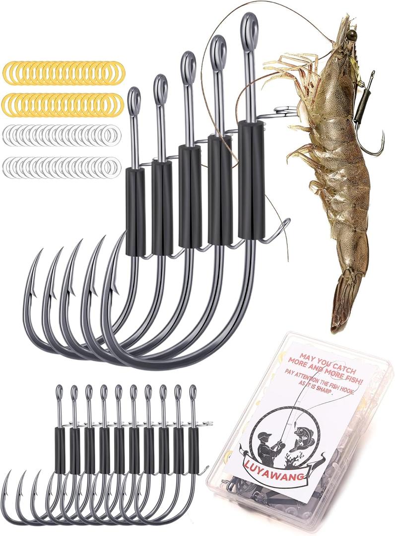 15/40 Packs Live Shrimp Hooks Saltwater Fishing Hooks - High Carbon Steel Barbed 4 Sizes Non-Piercing for Catfish Bass Multi-Environment