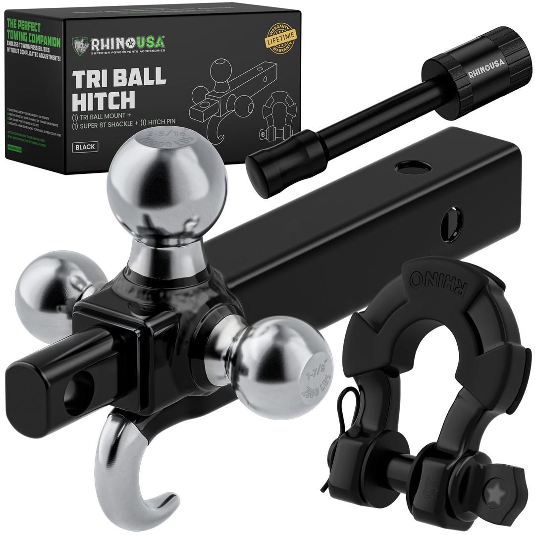 Rhino USA Trailer Hitch Tri-Ball Mount with Hook & Shackle - 2in Receiver