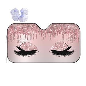 Pretty Eyelash Rose Gold Pink Windshield Sun Shade, Car Front Window Shades Cute Sunshade Cover Sun Visor Shield Block Automotive Interior Protector Blocks Uv Rays