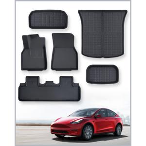 TAPTES Floor Mats Full Set for Tesla Model Y Accessories 2025 2024 2023 2022 2021, XPE All Weather for Model Y Floor Mats 2021-2025 Front Rear Trunk Cargo Liner Mat, Interior Accessories 5 Seater