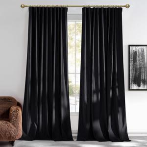 NICETOWN Black Gothic Home Decor Velvet Curtains 108" Length 2 Panels, Privacy Protection Drapes for Bedroom and Living Room Back Tab Rod Pocket with Pleat Tape Window Treatments, 52" Wide Each Panel