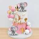 Elephant Cake Decoration with Mini Elephant Oh Baby Cake Topper Pink White Pearl Balls Hot Air Balloon for Baby Shower Girl Elephant Theme Birthday Party Supplies (PINK)