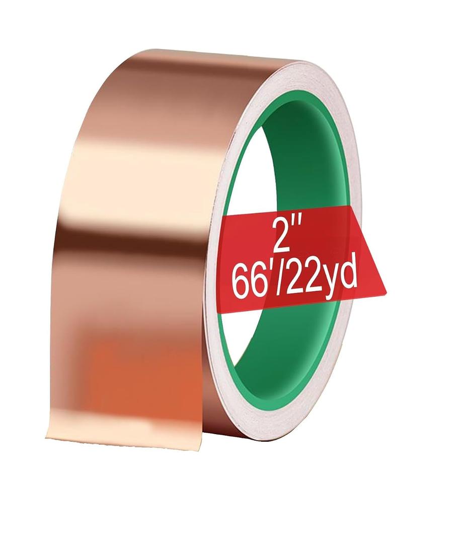 2 Inch X 66 FT - Copper Foil Tape for Slugs and Snails Dual Conductive Adhesive 22 Yards Extra Wide EMI, RFI Shielding Tape for Guitar, Electrical Repair, Grounding Barrier for Slug in Gardens