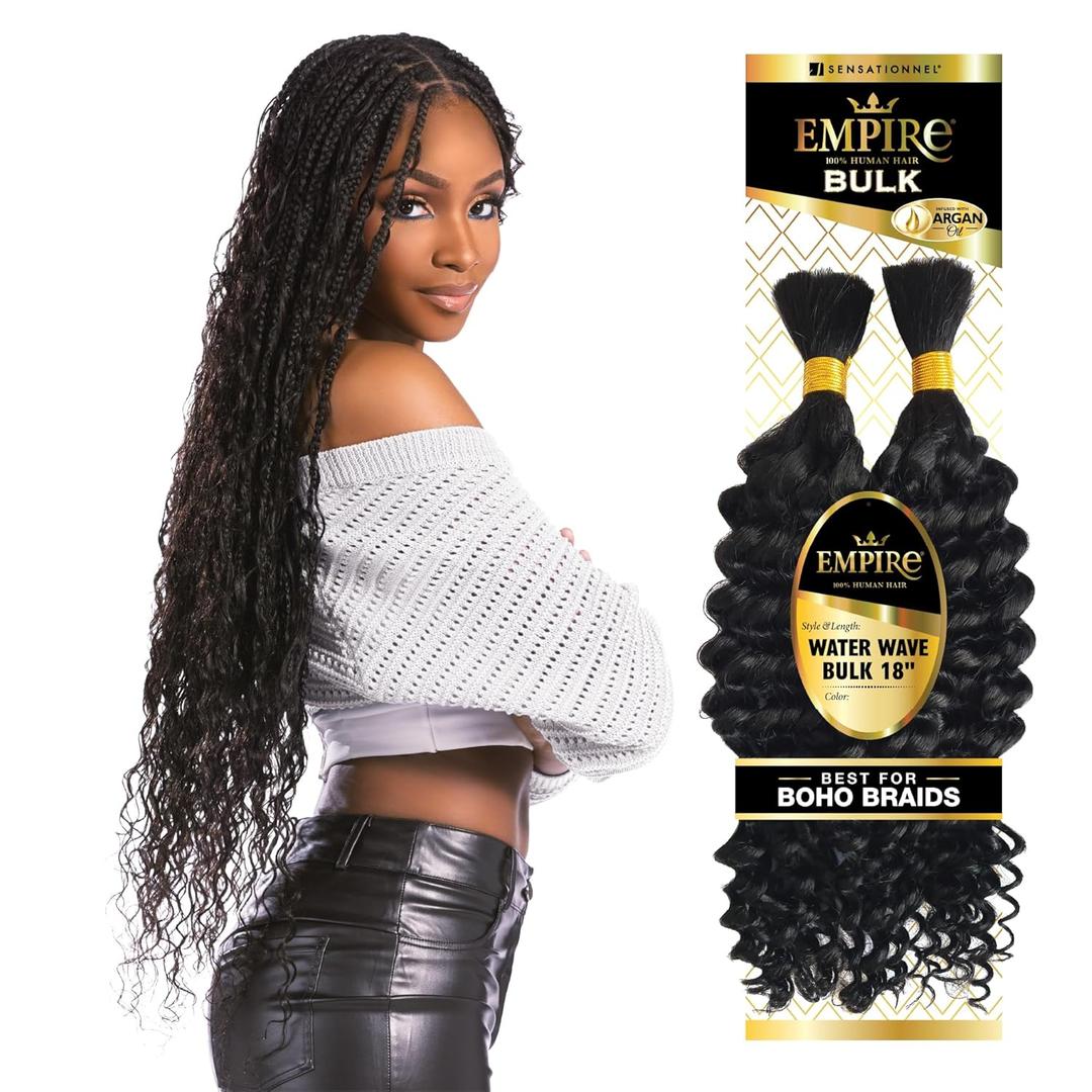 Sensationnel Empire Bulk Braiding  Water Wave Human Hair Braids for Knotless Boho Box or Curly Loosewave Styles 1 pack (18 inch, BG BURGANDY)