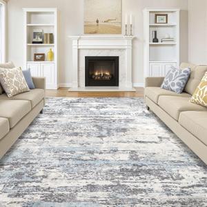 Area Rugs for Living Room: 7x10 Abstract Washable Rug Modern Neutral Large Soft Stain Resistant Non-Slip Backing Machine Table for Bedroom Dining Room Indoor Home Office Carpet - Blue Grey