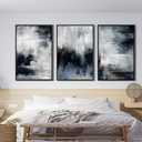 Large Framed Abstract Wall Art - Natural Framed Rustic Blue Canvas Pictures for Living Room Modern Canvas Prints for Bedroom Black Float Frame Art for Home Office Kitchen Decor 16" X 24" X 3pcs