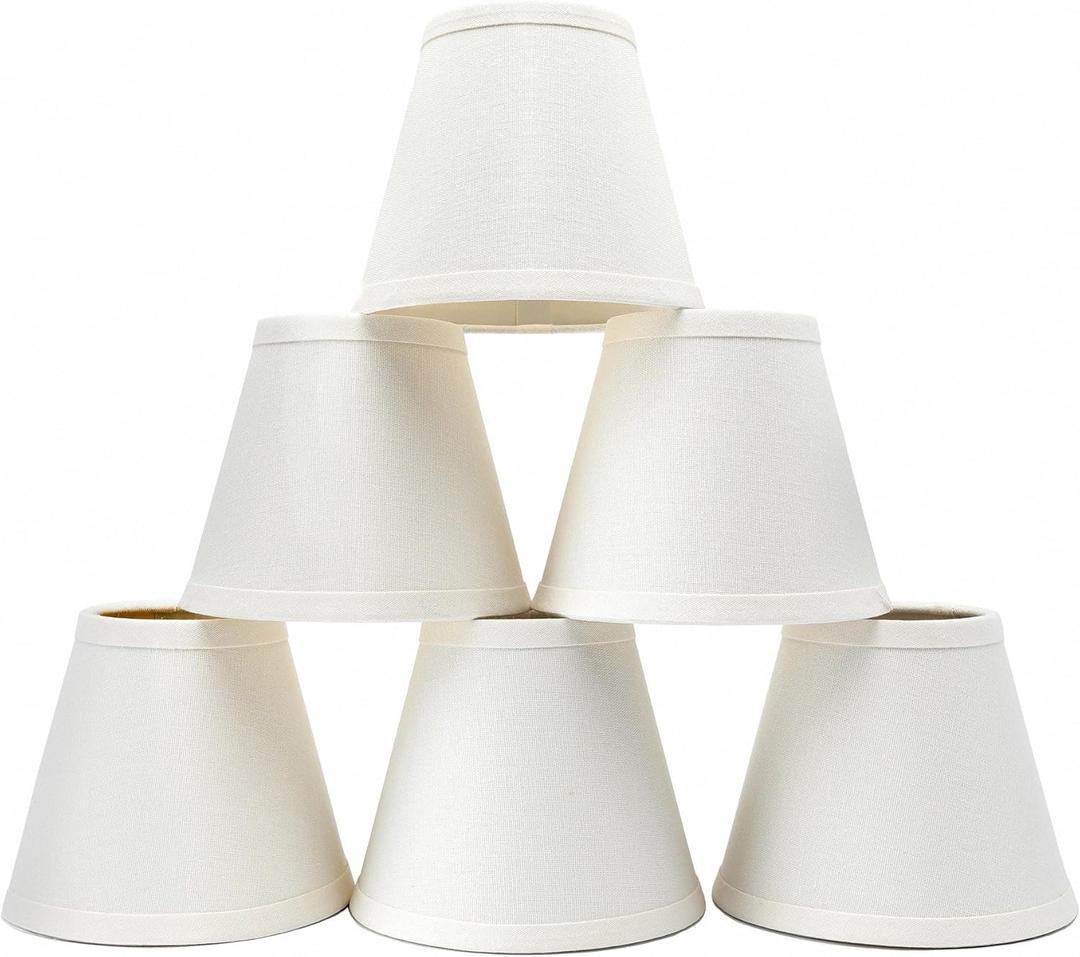 Small Lamp Shade Set of 6 Chandelier Shades 3" X 6" X 5" White Linen Lampshade Clip-On Bulb