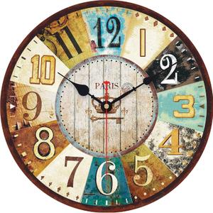 VIKMARI 14 Inch Wooden Wall Clock Battery Operated Retro Rustic Decorative Clock with Arabic Numerals Colorful Silent Non Ticking for Kitchen Bedroom Home Decor Tuscan Country Style