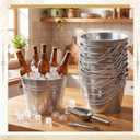 Zopeal 24 Pcs Galvanized Beer Bucket Set, Includes 16 Metal Ice Buckets 5qt Bulk with 4 Scoops & 4 Tongs Round Silver Tin Pails for Weddings Catering Beach Pool Large Events Table Centerpieces