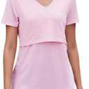 Sosolism V Neck Breastfeeding Shirts Short Sleeve Breathable Nursing Tops Summer Pumping Tshirt for Women,L