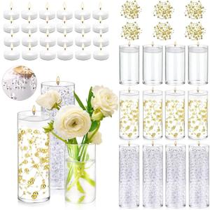 UDU 12 Set Glass Vases for Centerpieces with 24 White Floating Candles 80000 Vase Filler 6 Pearl String Party Event Home Wedding Centerpieces for Tables Decorations