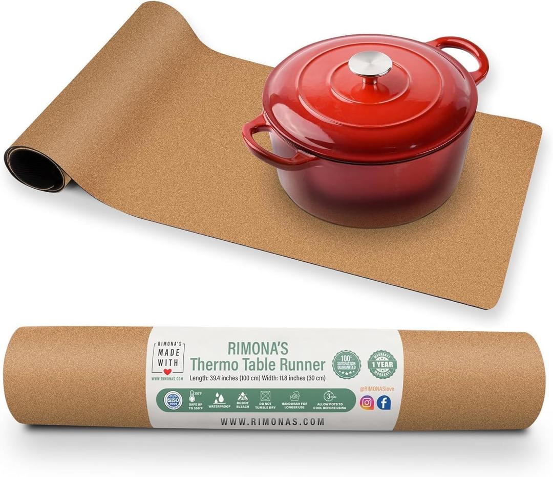 RIMONA'S Heat Resistant Table Runner - Waterproof, Trivet Runner, Heat Proof Table Protector, Trivet Table Runner, Ideal for Gifting, Mother-in-Law Gift, All-Natural Cork Table Runner, 39.4"L x 11.8"W x 0.12"Th