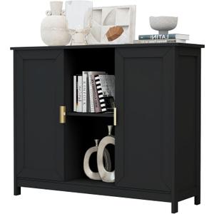 TaoHFE Black Buffet Cabinet, Modern Narrow Sideboard Buffet Cabinet Wooden Side Table with Storage, Black Accent Cabinets for Living Room