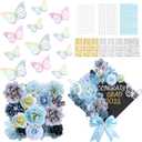 41 Pcs DIY Graduation Cap Decorations Kit with Silk Flowers, 3D Butterfly, Bow, Pearl Positioning Pin, Pearl Rhinestones Sticker, Number and Letter Stickers, Blue Cap Decor for Sublimation Grad Topper