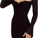 Zebaexf Women's Mesh Dress Long Puff Sleeve Mini Bodycon Sweet Neck Party Mini Dresses for Women (Black, L)