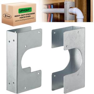 Stud Shoes for 2x Studs, 16-Gauge Galvanized Stud Shoes, 6.25" Height, 1.5" Width, Fits Up to 2 3/8" OD Pipes  Thicker, Higher, IBC/IRC Code Compliant, Extra Durable (1.5" x 6.25" - 2 PCS)