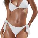 MIKETAI Women's Triangle Bikini Sets Two Piece Swimsuit Sexy Side Tie Cheeky Bathing Suits (White, S)