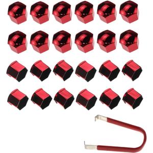 24pcs Wheel Nut Cap 17mm Wheel Bolt Nut Caps Covers,Universal Anti-Rust Car Tire Nut Caps Bolt Cover,Hexagonal Plastic Tire Bolt with Removal Tool (Red)