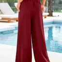 PRETTYGARDEN Womens Spring Wide Leg Dress Pants Business Casual Work High Waist Baggy Tie Trousers Pleated Palazzo Slacks (Red, XXL)