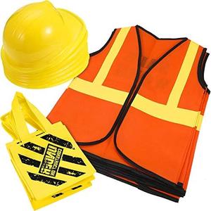 SATINIOR 24 Pcs Construction Dress up Supplies Kids Costume Including Tote Bag Vest Construction Hat for Kids Age 3-8 (Yellow, Orange)