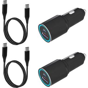 48W Car Charger with Cable for Samsung Galaxy S25/S25 Plus/S24Ultra/S24/S24 Plus/S25 Ultra/S23 FE/S23+/A35 A25/A16/A15 A55/A14 A13/A54 A23 A52 A53 A23 Z Fold 5 6 Super Fast USB C Phone Adapter,2Pack