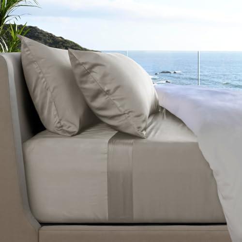 Cariloha Resort 4-Piece Sateen Sheet Set | Harbor Gray | Queen | Viscose Material | Thermal-Regulating, Extra Soft Cooling Sheets