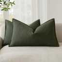 Foindtower Pack of 2, Decorative Linen Solid Throw Pillow Covers Accent Lumbar Cushion Case Boho Farmhouse Pillowcase for Chair Couch Sofa Bedroom Living Room Home Decor 12 x 20 Inch Dark Olive Green