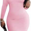 Nimsruc Womens Autumn Casual Sexy Long Sleeves Bodycon Dress Basic Pencil Midi Club Dresses 2XL
