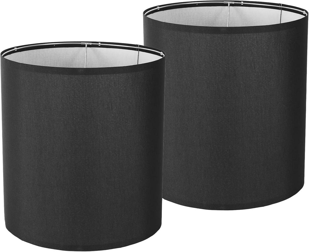 Large Tall Drum Lamp Shades Set of 2 Black Linen Lamp Shade 1415IN(Spider) Morden LampShades for Table and Floor Lamps Handcrafted Lampshade, Easy Assembly