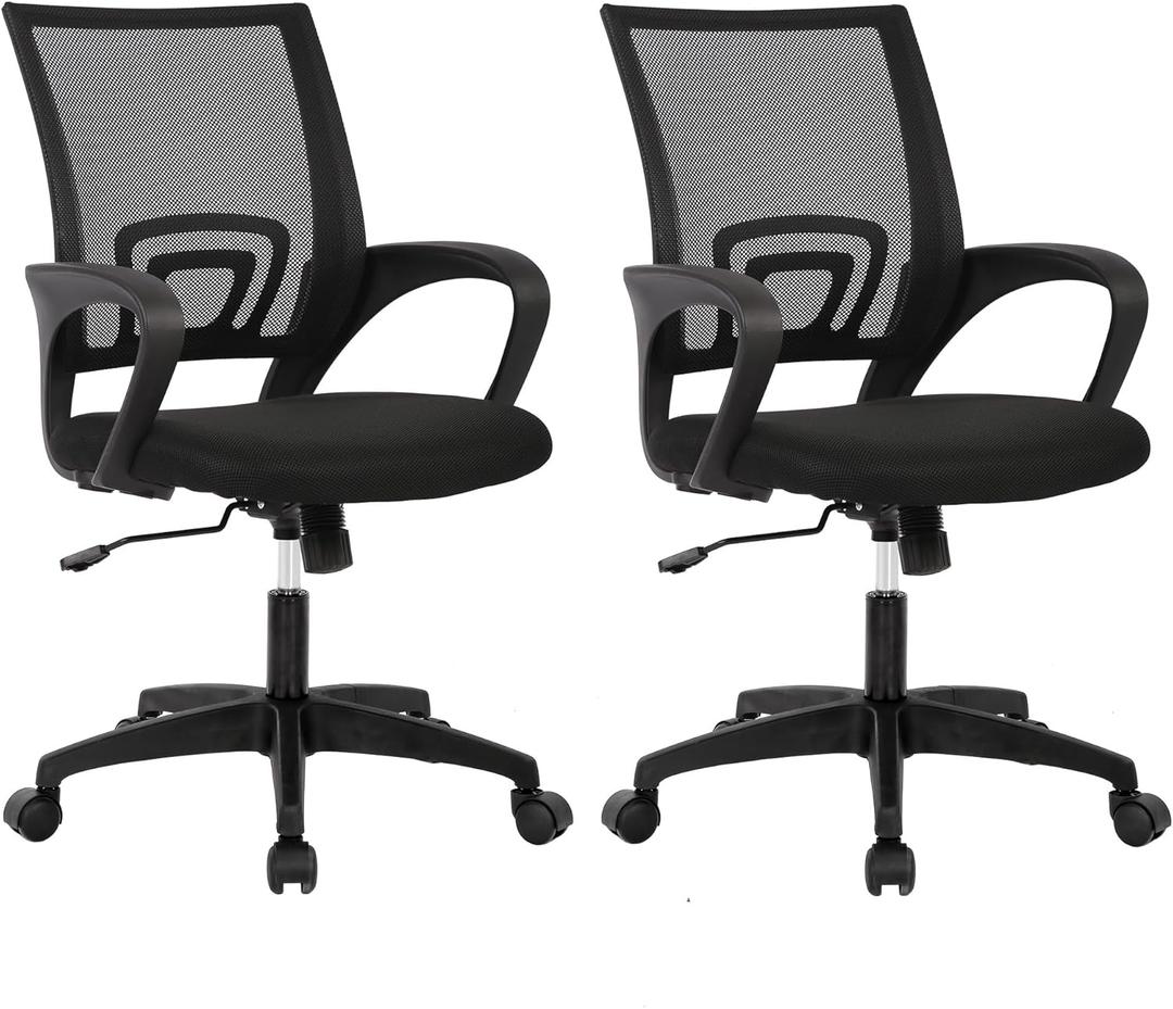 2 Pack BestOffice Home Office Chair Ergonomic Desk Chair Mesh Computer Chair with Lumbar Support Armrest Executive Rolling Swivel Adjustable Mid Back Task Chair,Black