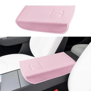 POKUNG Center Console Leather Armrest Cover Designed for 2024-2026 Refresh Model 3 Highland/Model Y Juniper,Center Console Accessories for Model 3/Y 2025 Interior Light Pink