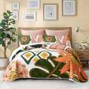 Tyrot 3 Piece Boho Floral King Size Quilt Sets Farmhouse Botanical Reversible Lightweight Bedspread Coverlet with 2 Shams Mid Century Leaves Microfiber Bedding Quilts Set for All Season, 106''x96''