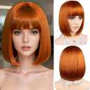 MAYSA Ginger Bob Wig with Bangs for White Women Short Blonde Bob Wig 12in Synthetic Daily Party Natural Looking Wigs # Ginger