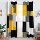Yellow 100% Blackout Curtains for Bedroom 96 inch Length 2 Panels Set White Grey Modern Abstract Geometric Black Out Curtains Insulated Room Darkening Window Drapes for Living Room, 42Wx96L