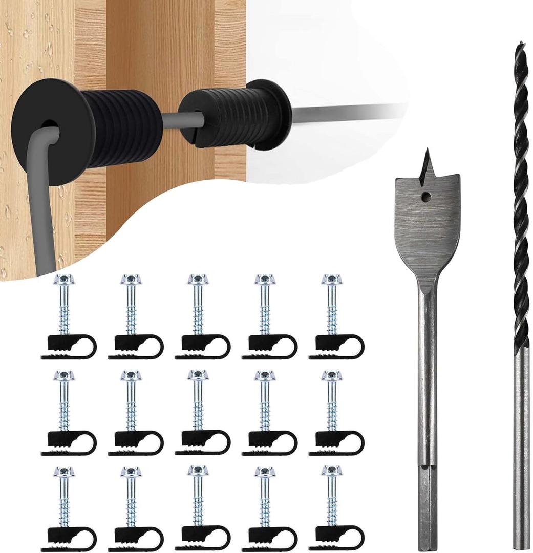 Starlink Cable Routing Kit,Starlink Cable Installation Kit,Starlink Mounting Accessories,2* Grommets, 1" Spade Drill Bit, 5/16" Drill Bit, 15 Wall Clamps (Black)